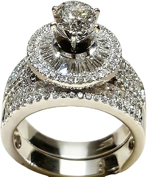 QUSIIOSLK 925 Sterling Silver Bridal Rings Sets for Women AAA Cubic Zirconia Solitaire Ring Engagement Wedding Promise Band Luxuxry Full Diamond Jewelry 7