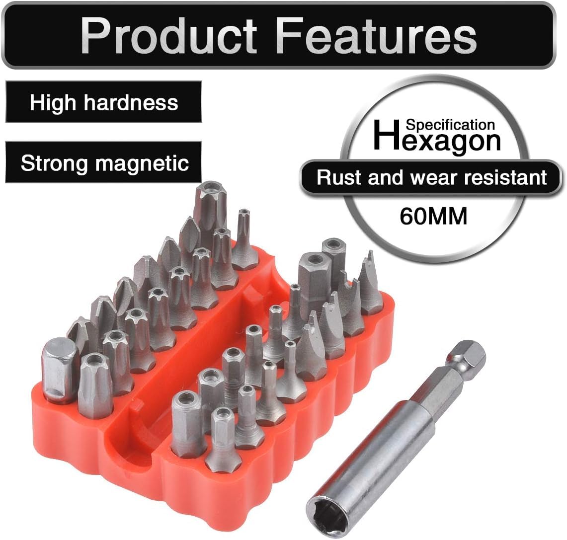 33 Pcs Security Bit Set Tamper Proof Torx Hex Star Magnetic Extension Star Screwdriver Bit Set including Holder Blue by HOHXEN - Image 3