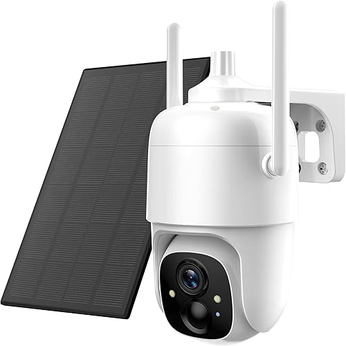 Allweviee Cámaras de seguridad solares inalámbricas para exteriores para seguridad del hogar, 2K 3MP 355 Pan 90 Tilt IP65 impermeable recargable
