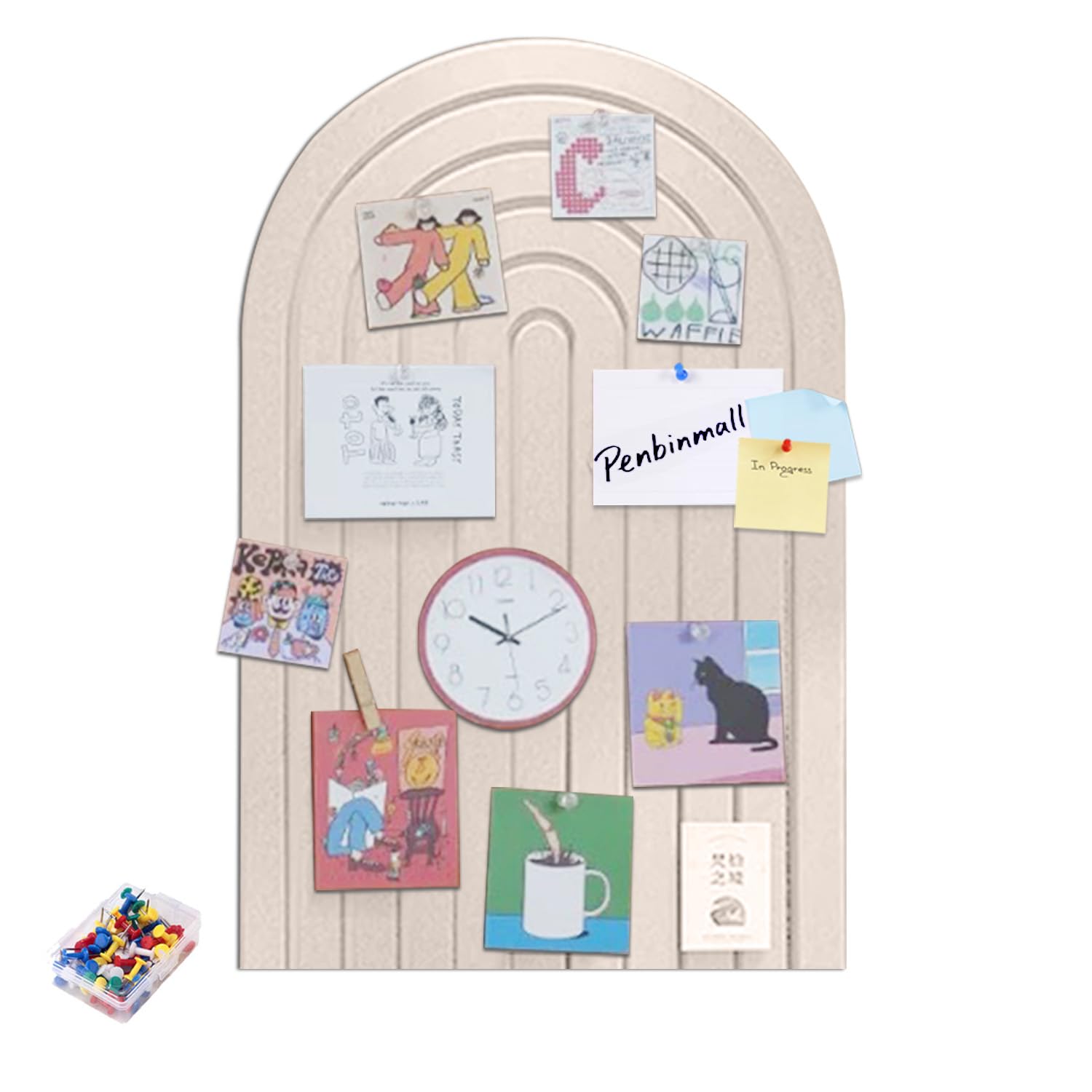 Large Felt Notice Board 60 x 40 Felt Board - Round Edges Decorative Pin Board Self-Adhesive Cork Board Alternative for the Wall Foldable Picture Board Vision Board with 30 Push Pins Light Camel