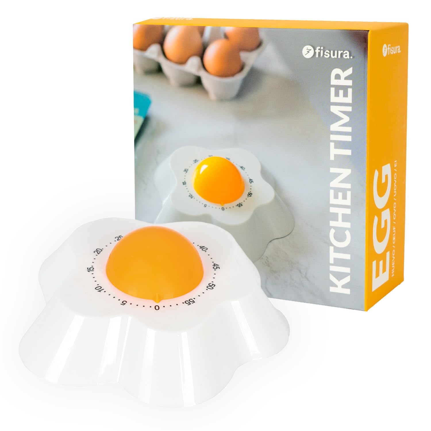 Fisura - Original kitchen timer shaped like an egg. 60-minute analog countdown clock for cooking, Pomodoro technique or kids. Fun and functional kitchen tool.