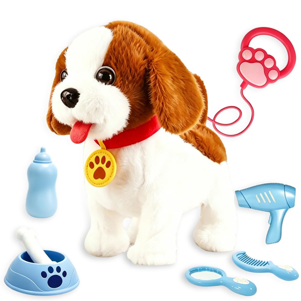 Giocattolo interattivo per cani, 27 cm, cane che corre, abbaia e la lingua, per ragazze, ragazzi e neonati, peluche per coccolare, giocare e dormire