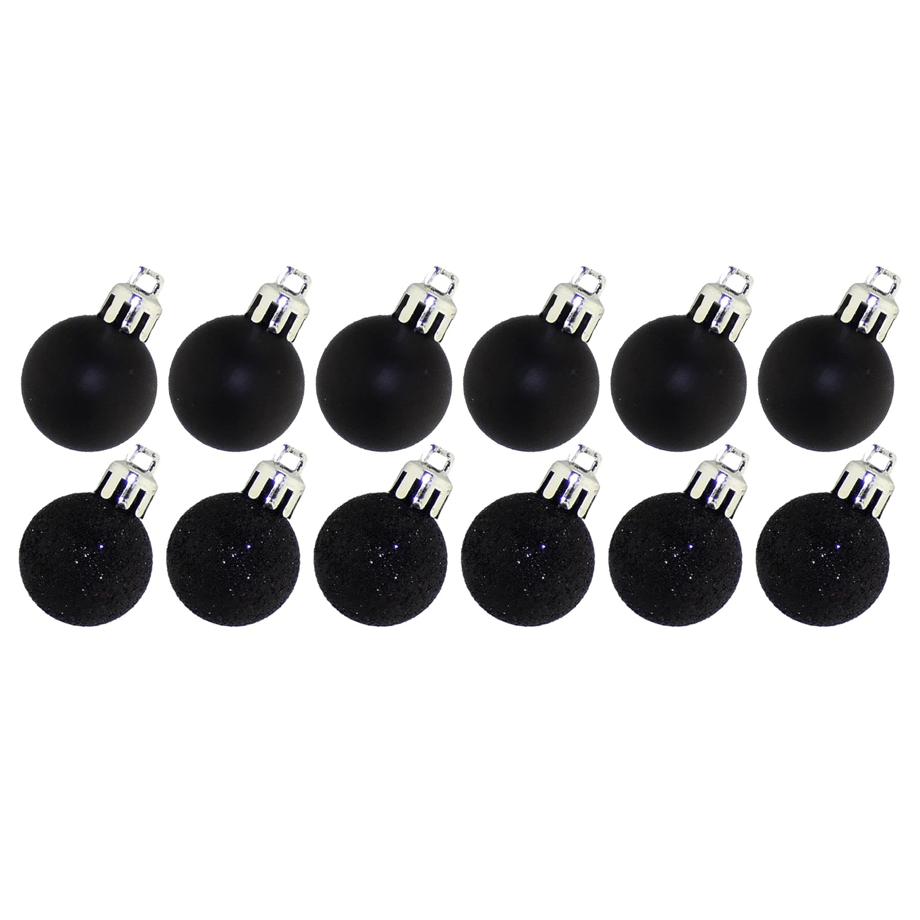 Widdle Gifts Black Christmas Bauble Decoration 12 Pack 30Mm Glitter/Plain Baubles - 6754