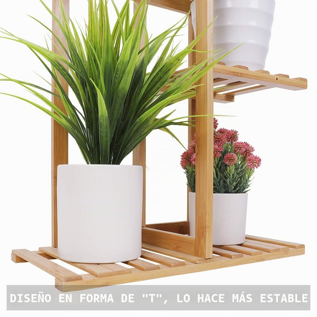 Medla Estantería para Macetas de Bambú, Escalera para Flores Trapezoidal con 6 Estantes Soporte Plantas Estante Vertical para Esquina Exterior Interior Balcón Jardín Sala de Estar 40 x 20,2 x 102 cm