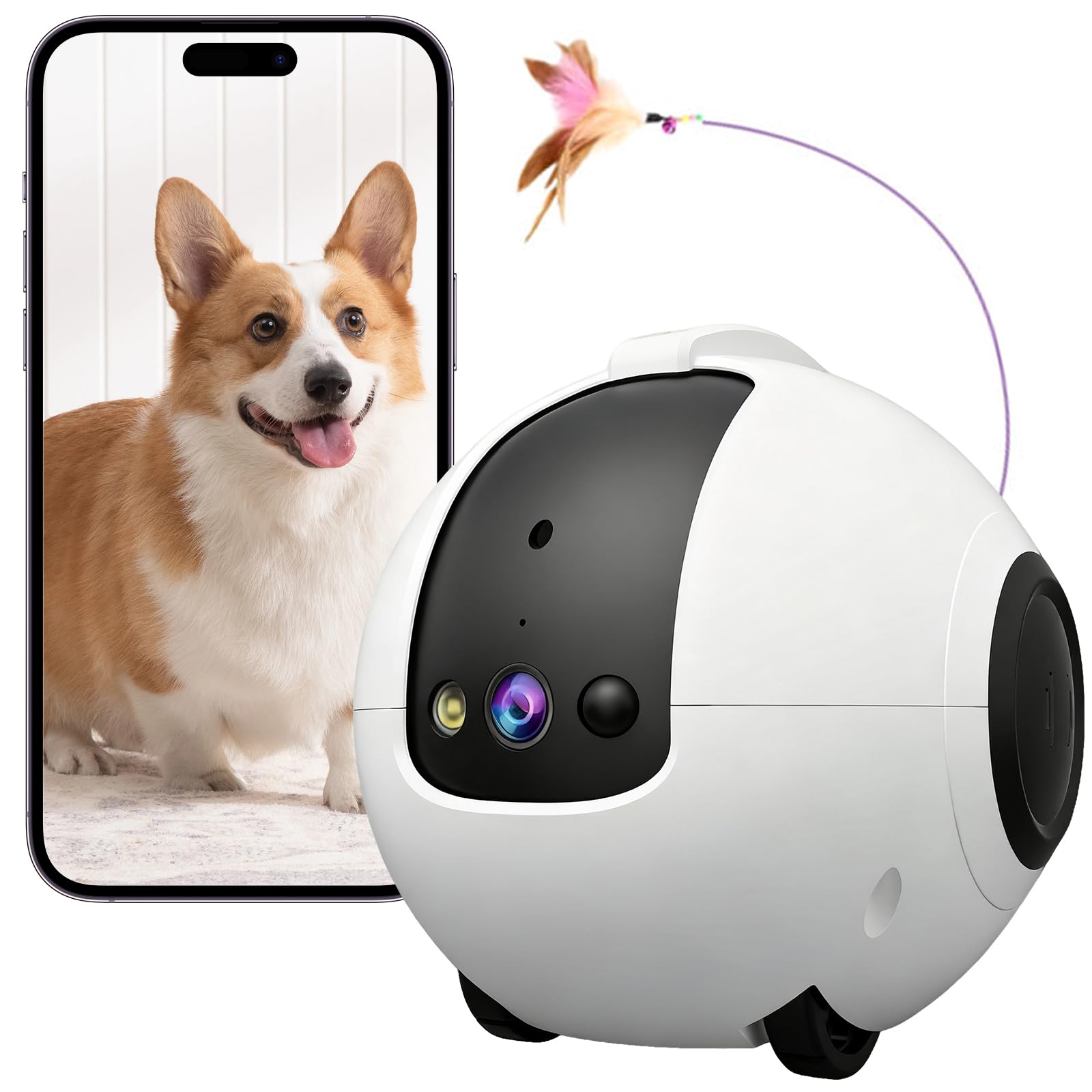 Robot Camera, 2.5K Cámara Robot para Mascotas con Audio 2 vías, Visión Nocturna, Reconocimiento de Movimiento, Grabación de vídeo, Control de Aplicaciones para Gatos, Perros, Bebé, Ancianos