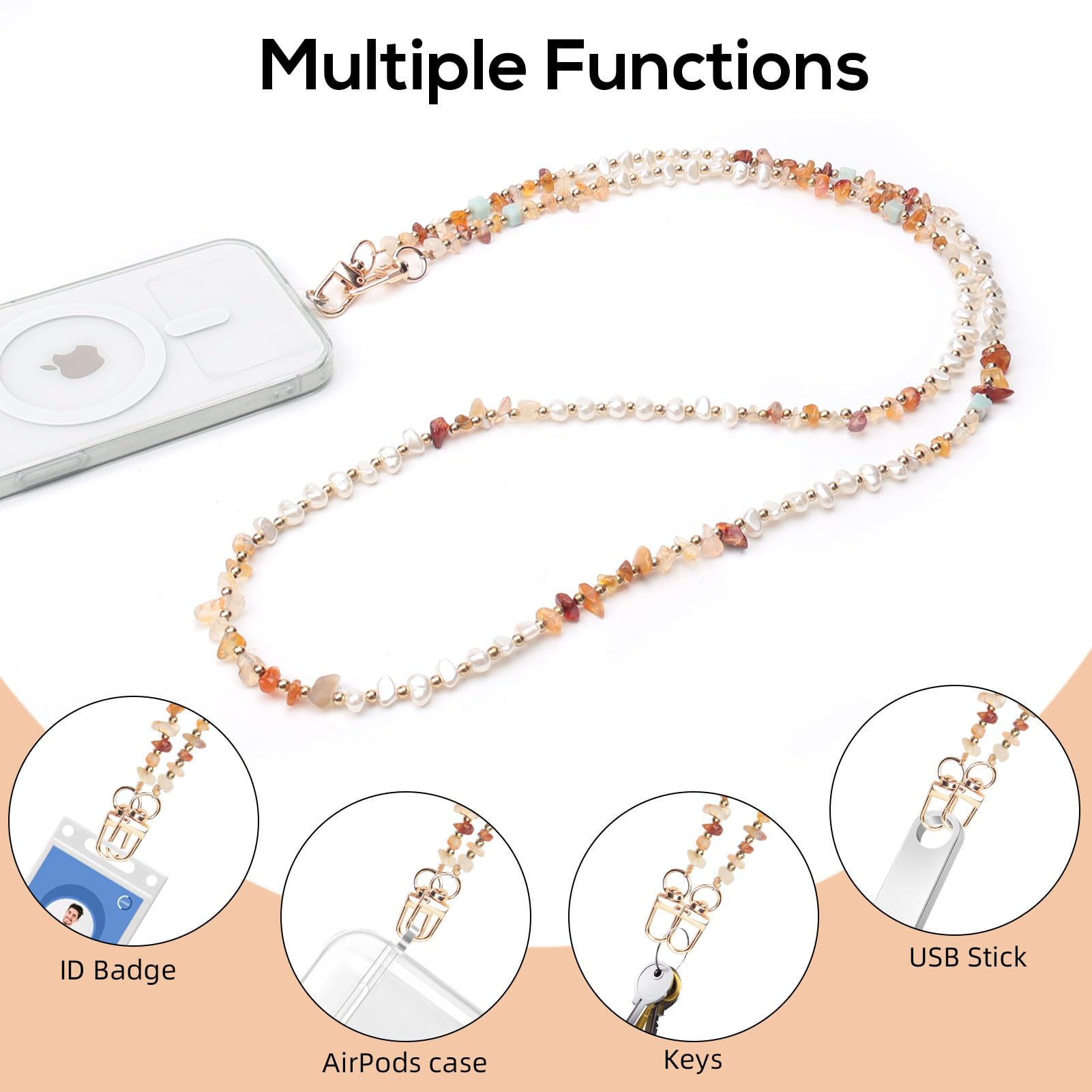 Cordon Téléphone Bandoulière Perles Colorées - Longueur 120cm, Nylon Solide, Anti-perte Pour Sac, Portable, Appareils - 3