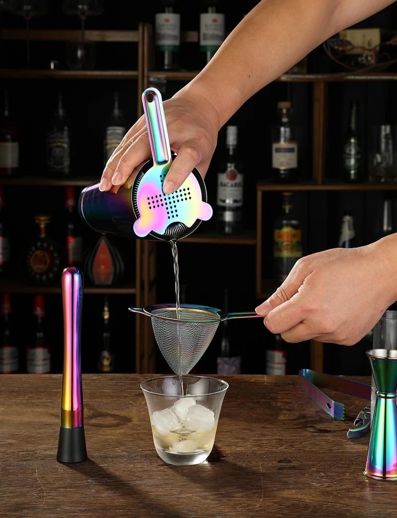 Compatible con el Juego de Barras artesanales Mixology: coctelera Boston ponderada, colador, Jigger, mortero, Cuchara, vertedor de Pinzas for Hielo(Gunmetal Black)