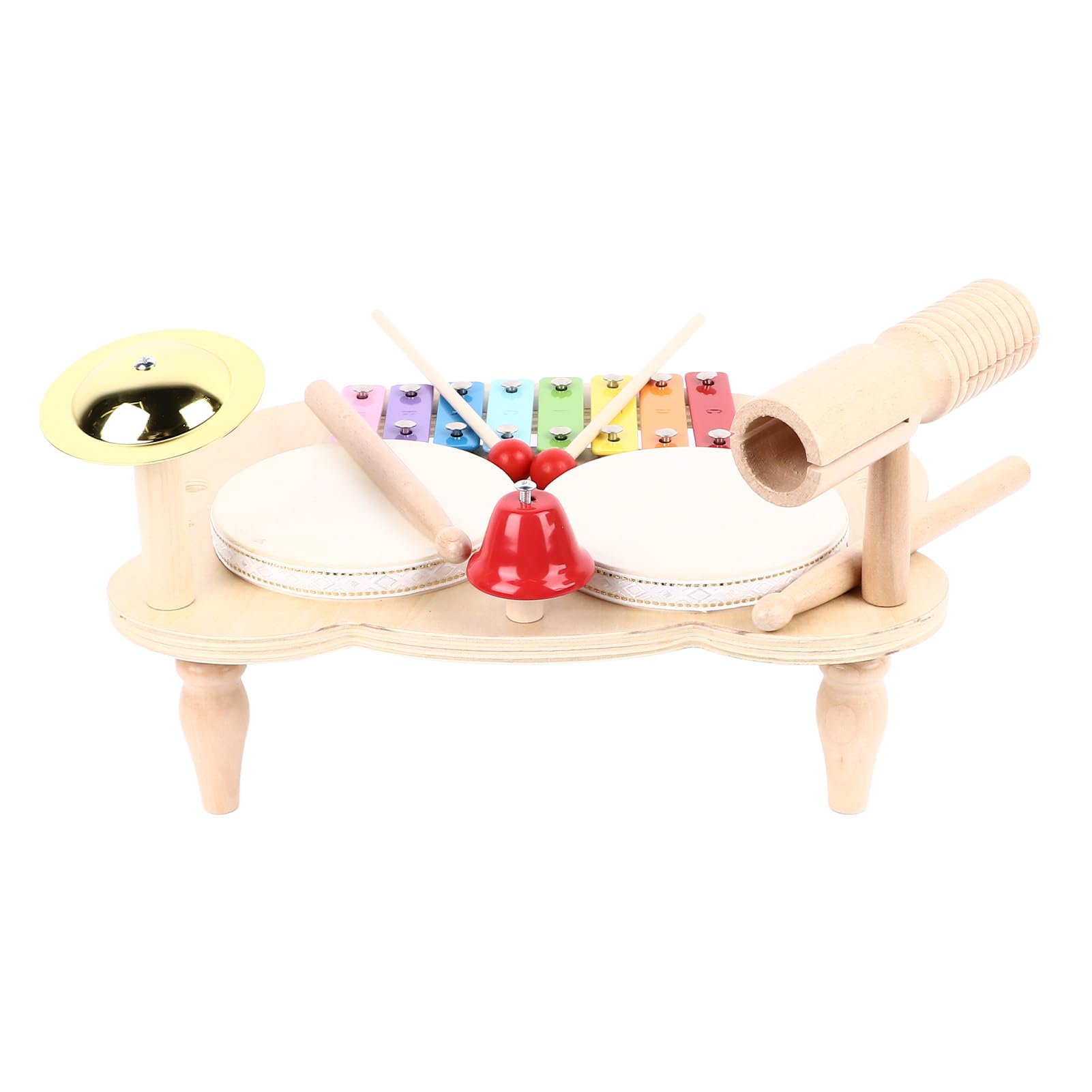 Cryfokt Juego de Batería de Madera para Niños, Juguete Educativo de Música de Percusión para Niños y Niñas, Instrumentos Musicales Todo en 1 para Educación Musical, Material de Madera para Manos