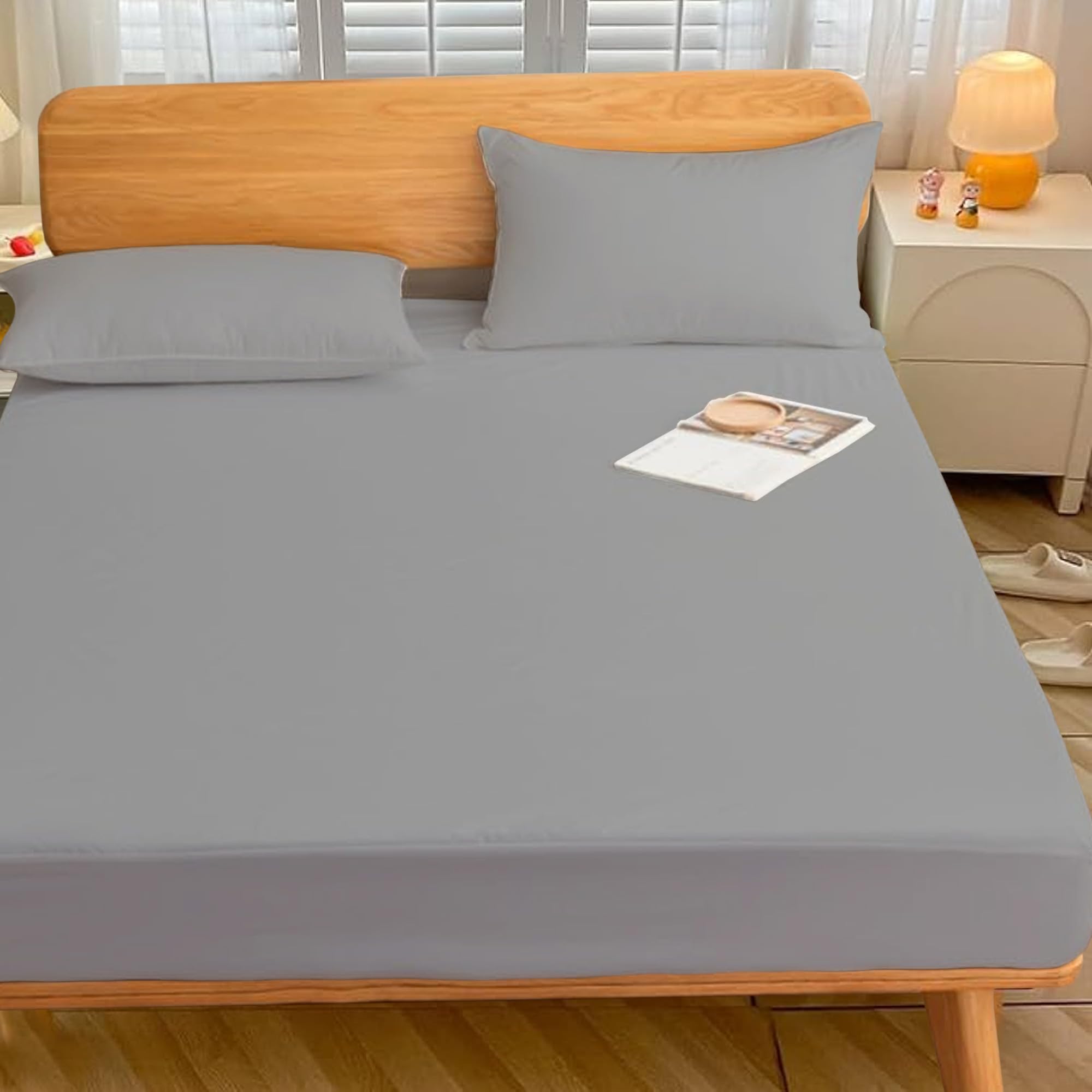 SAMAYISH 100% Egyptian Cotton Single Fitted Sheet 400 Thread Count Bed Sheets 35cm Deep Single Fitted Sheets For Single Bed with 360° Round Elastic Fitted Bed Sheets