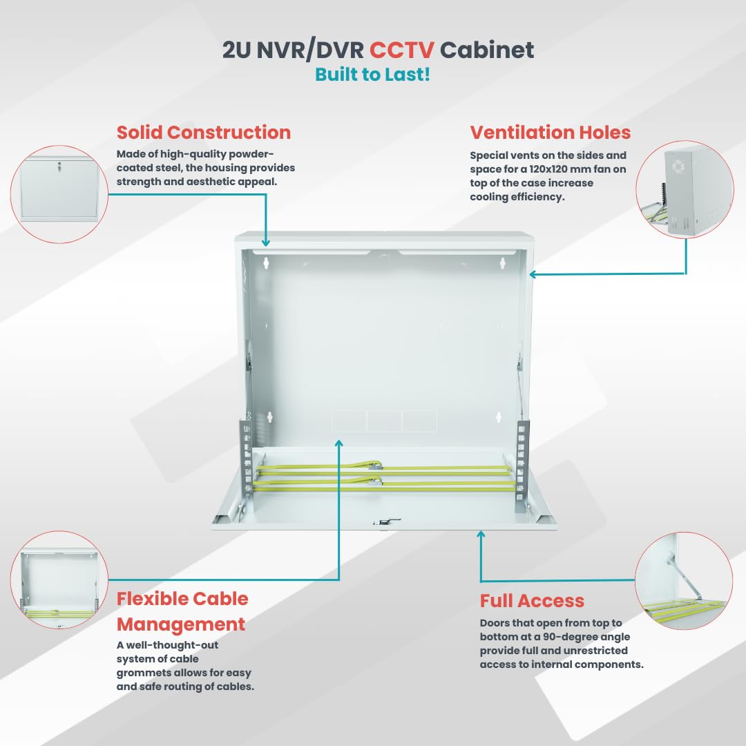 CCTV Armario Rack 19 Pulgadas 2U 130mm - Servidor Rack Fabricado en Metal Resistente - Bandeja Rack con Caja con Cerradura