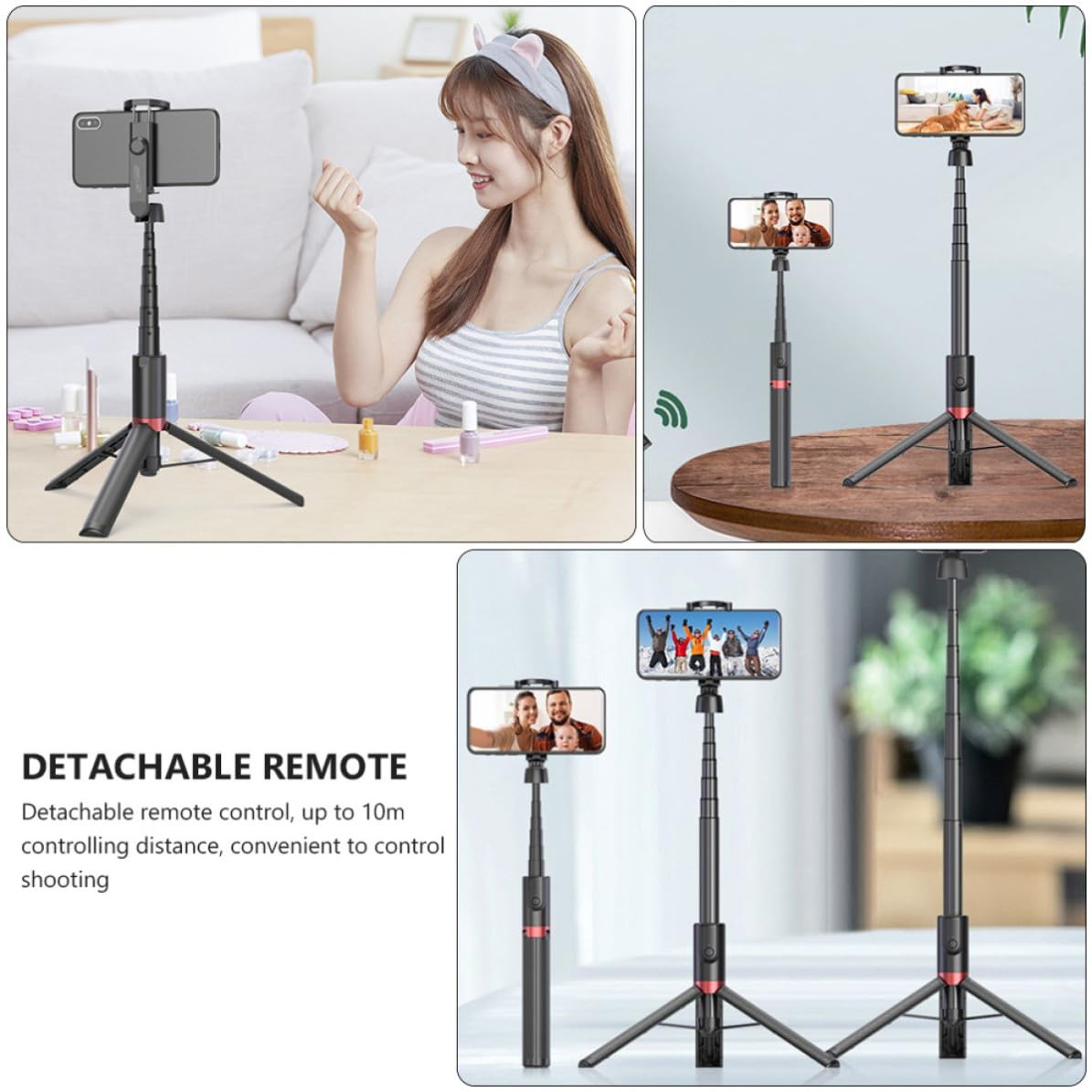 Trípode Selfie Inalámbrico para Teléfono, Aluminio Negro