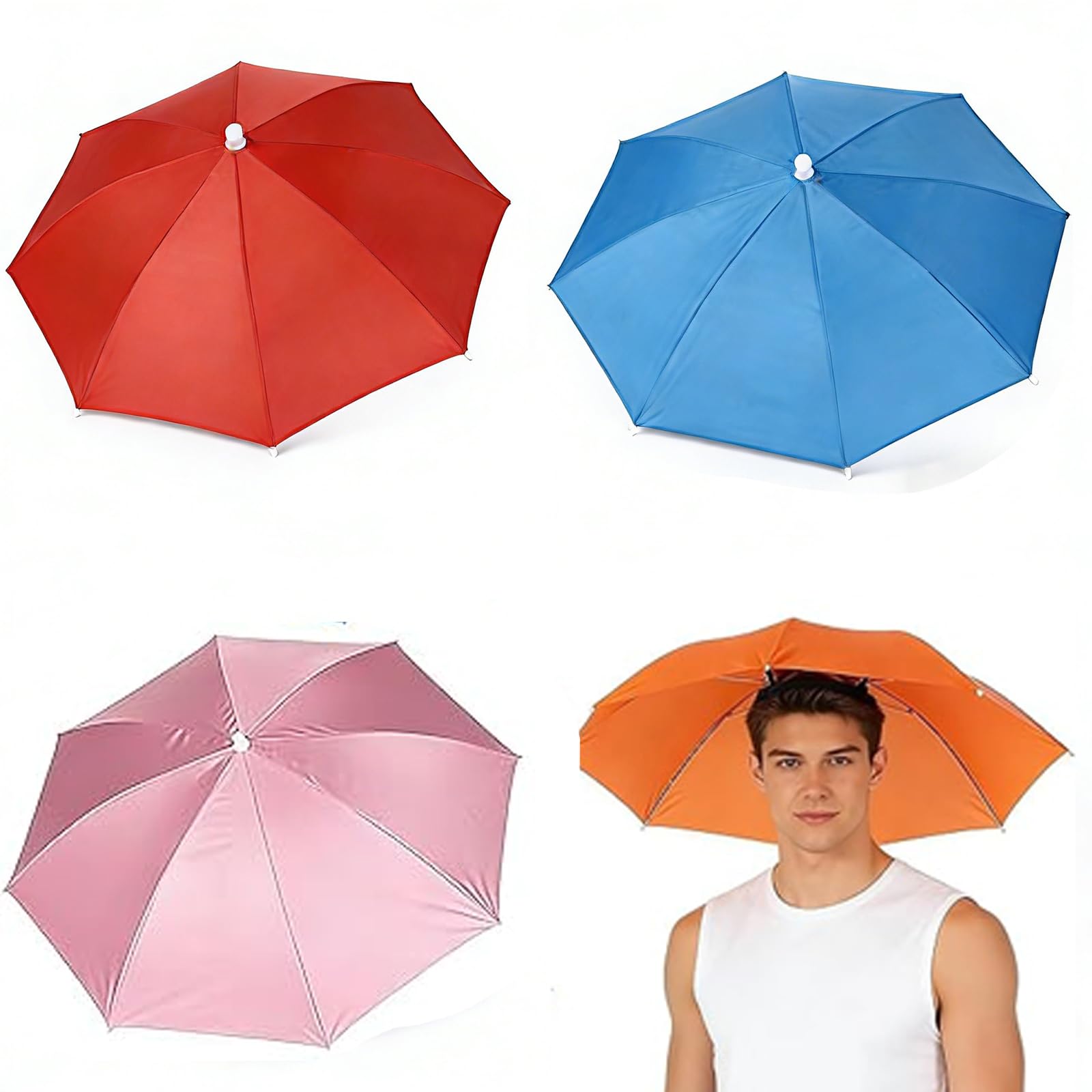 4 Pcs Umbrella Hat, Wide 53cm Diameter Head Umbrella Adult For Fishing, Lightweight Hands-Free Coverage With Side Protection, Ideal For Rain & Sun Protection, Fishing, Outdoor Events, Camping