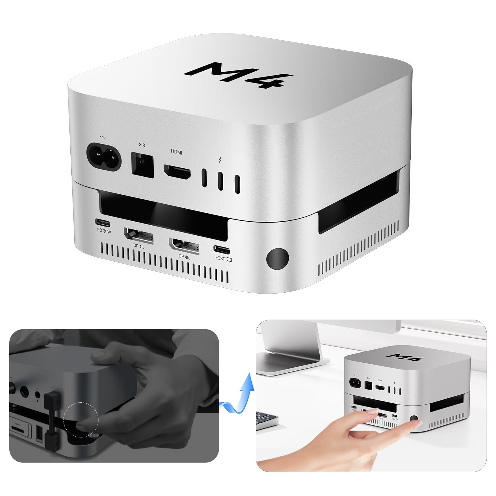 ACASIS 40Gbps Mac mini M4 Docking Station con Dual-Bay SSD Case M.2 NVME | Hub USB C 2 x DP 4K60Hz, 3x USB-A 10Gbps, PD 30W, SD/TF 4.0, Doppia Ventola, Alluminio, per M4/M4 Pro