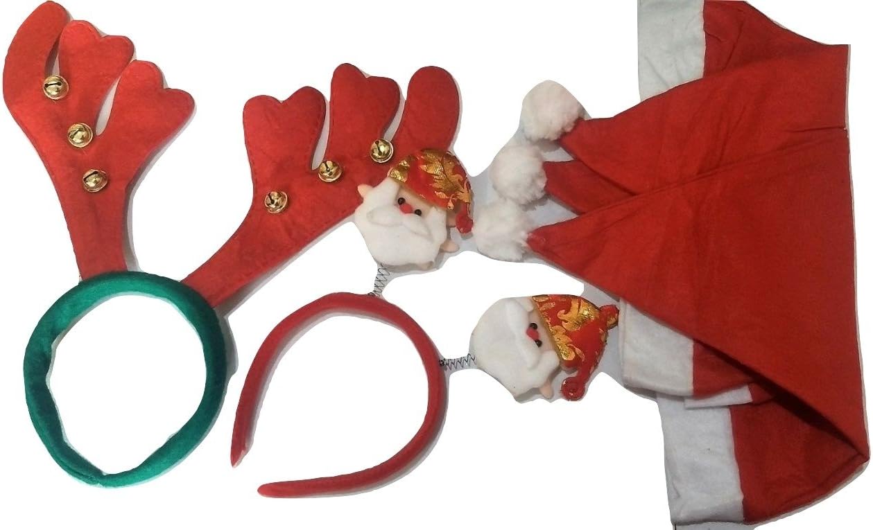 Set of 5 - Christmas Hat, Reindeer Headband and Spring Headband with Two Smiling Santas