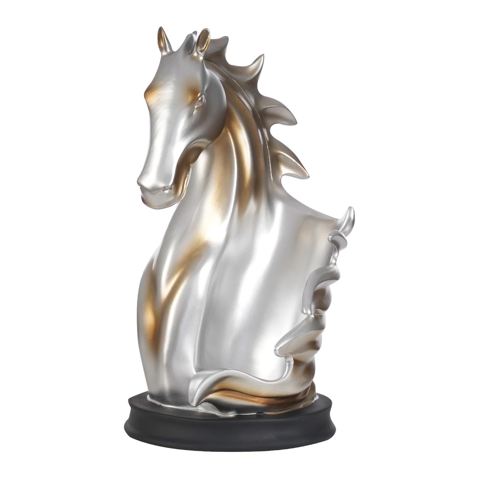 Porte-bouteille en résine en forme de cheval - 17 x 30 cm - Argenté + doré - Spray peinture moderne - Étagère pour bouteille individuelle - Pour comptoir - Cadeau classique - Décoration d'affichage