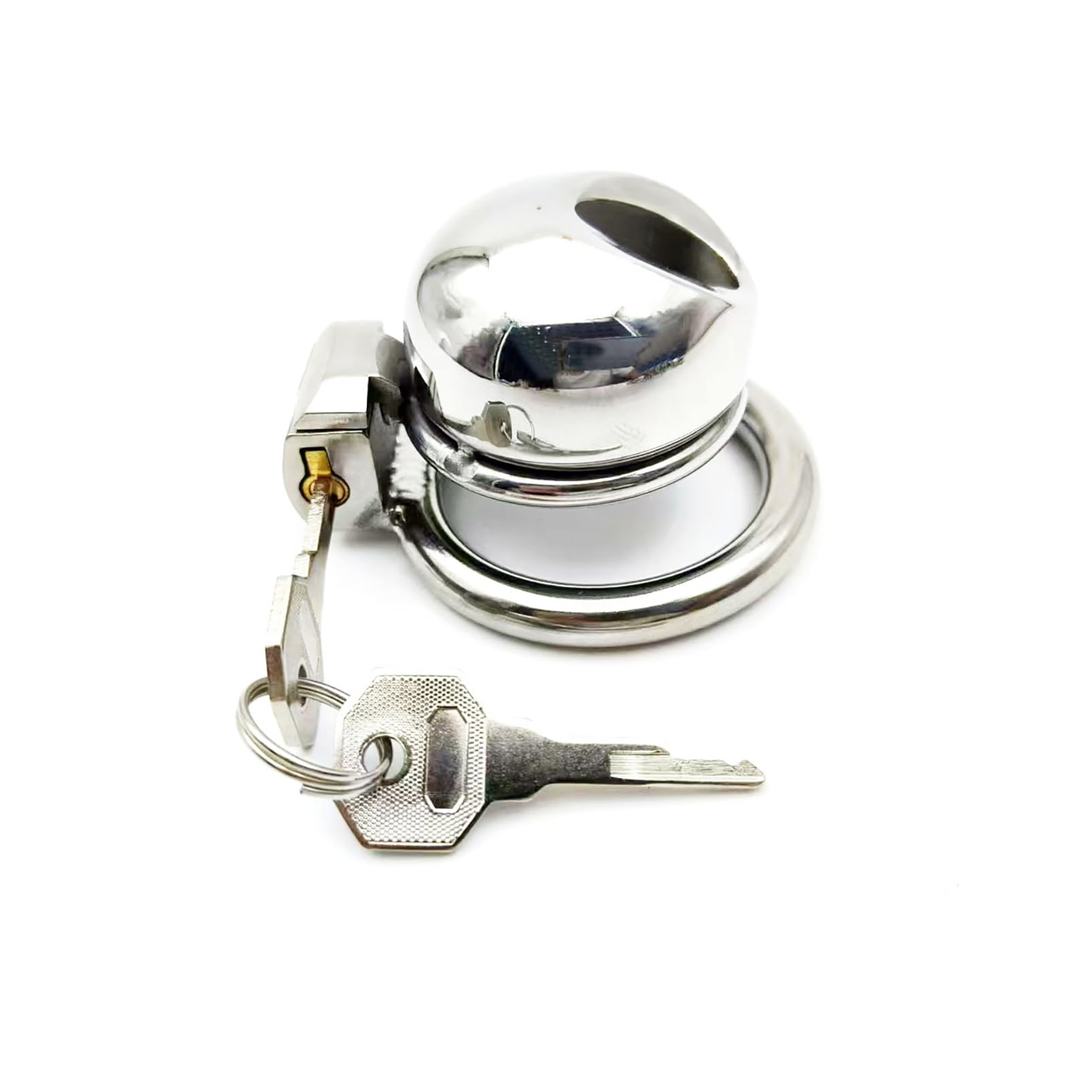 Gabbia di castità in acciaio inossidabile per uomo con lucchetto, 3 misure di anello 40/45/50 mm, design traspirante, superficie liscia, accessorio intimo per adulti