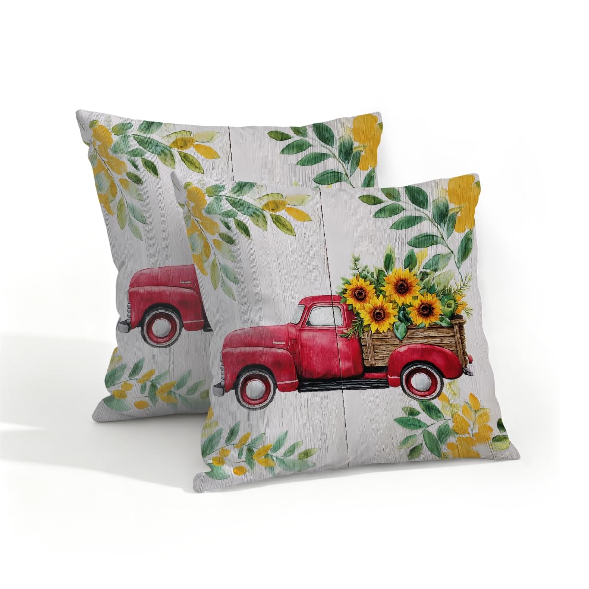 Outdoor Pillow Covers Waterproof Pillowcases 16x16in Set of 2 Vintage Farm Sunflower Truck Decorative Throw Cushion Case for Couch Sofa Garden Patio Furniture