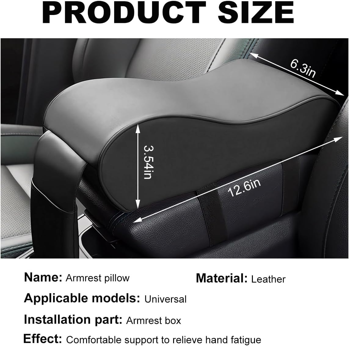 Yourkar Car Armrest Cushion, Soft Memory Foam Auto Armrest Pillow with Storage Bag, Leather Center Console Arm Rest Padded Cushion with Phone Holder, Universal Car Accessories (Black)