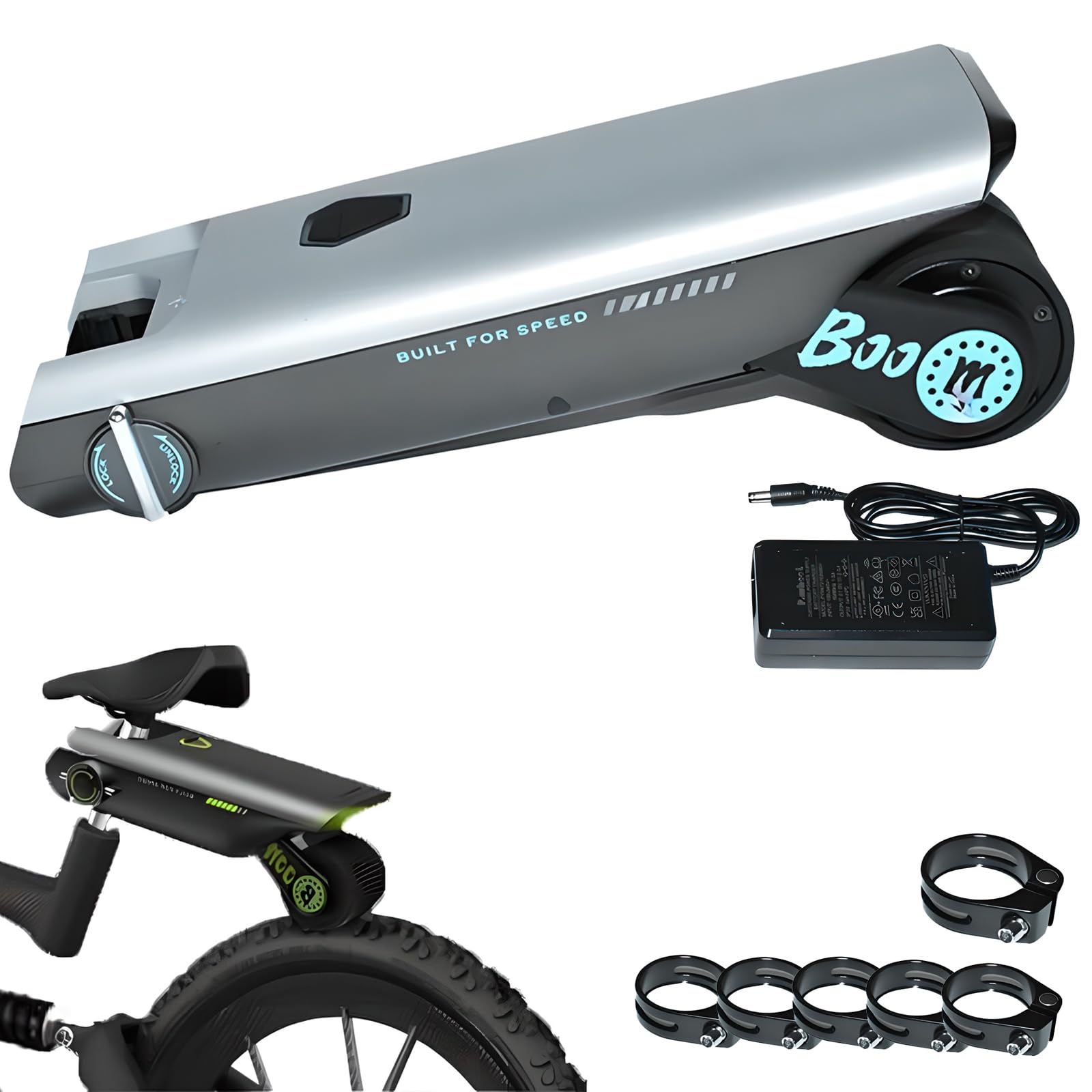 Kit de conversión de bicicleta eléctrica, elevador de bicicleta con 6 adaptadores de tija de sillín y 1 abrazadera, velocidad máxima de 25 km/h, ideal para carreteras urbanas y de grava, compatible