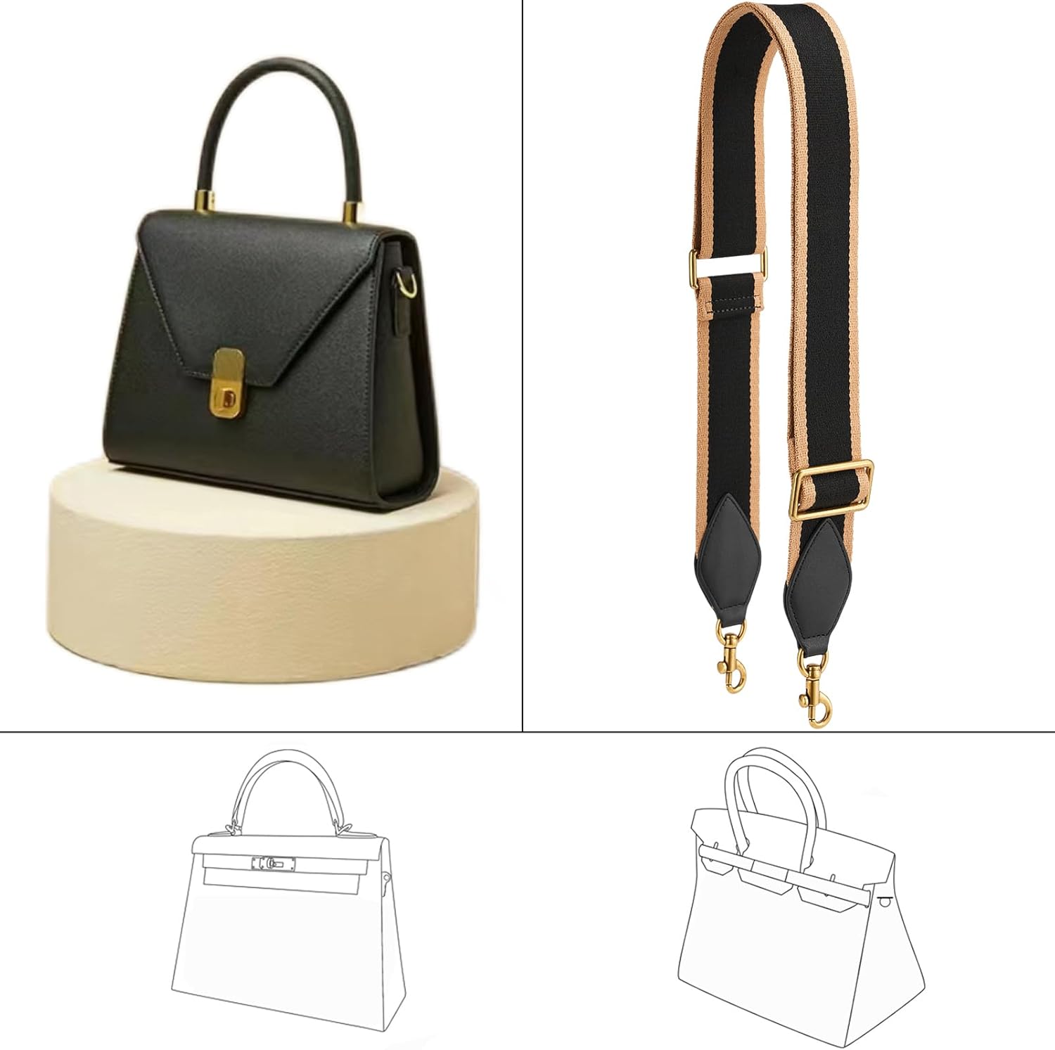 Purse Strap Replacement Crossbody Handbag Stripe Wide Adjustable - Image 2