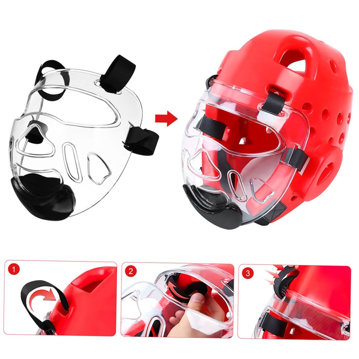 TOPBATHY Maschera Protettiva per Viso Protezione Completa 2 Pezzi Taekwondo in Plastica Rinforzata Leggera per Allenamento e Sparring Arti Marziali
