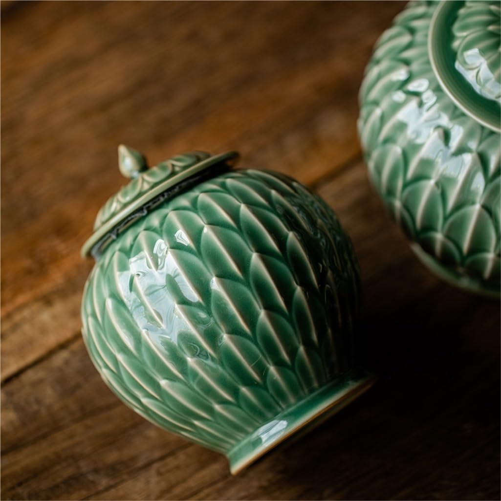 HLTYGWX Słoik na cukier Seledyn Wytłaczany ceramiczny słoik do przechowywania luźnej herbaty Chiński retro zestaw do herbaty Pojemnik z pokrywką Ceramiczny słoik Słoik do przechowywania żywności