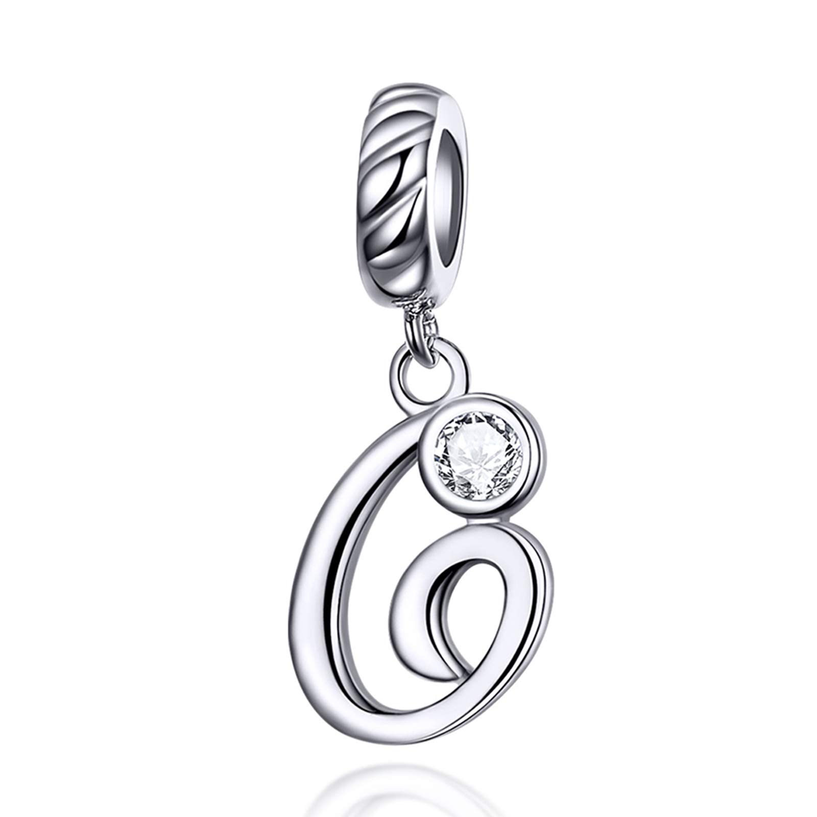 LaMenars Charms Buchstaben Dangle 925 Sterling Silver A-Z Initial Alphabet Anhänger mit Zirkonia passt Europa Charm Armband Halskette, Geschenke für Frauen