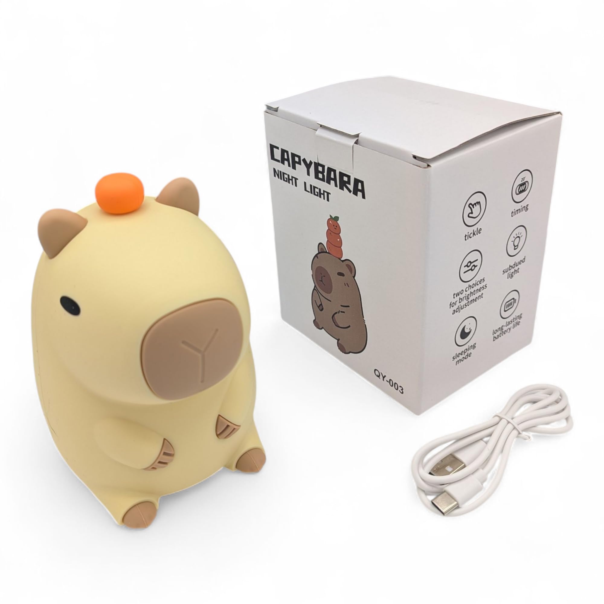 Capylove Women's Warm White Capybara Night Light – Cute Silicone Dimmable Nursery Lamp – Rechargeable Led Bedside Lamp With 20-Minute Timer & Tap Control – Soft Glow Nightlight For Baby Girls, Kids & – Perfect For Bedrooms