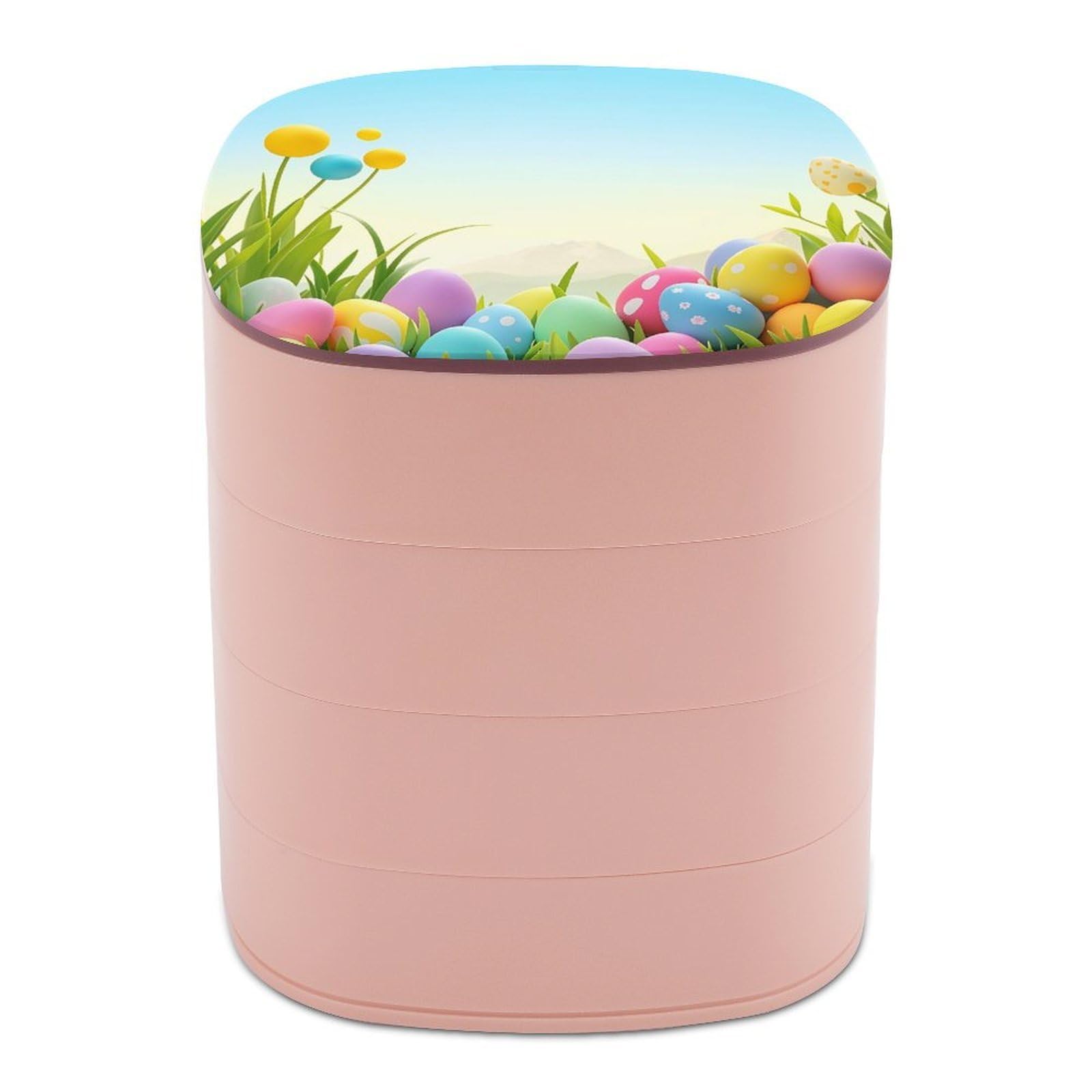 VstaDank April Easter Jewelry Box 360° Rotatable Jewelry Organizer 4 Layers Jewelry Case with Lid Fashion Portable Earring Holder for Bracelets Rings Bracelets Vanity