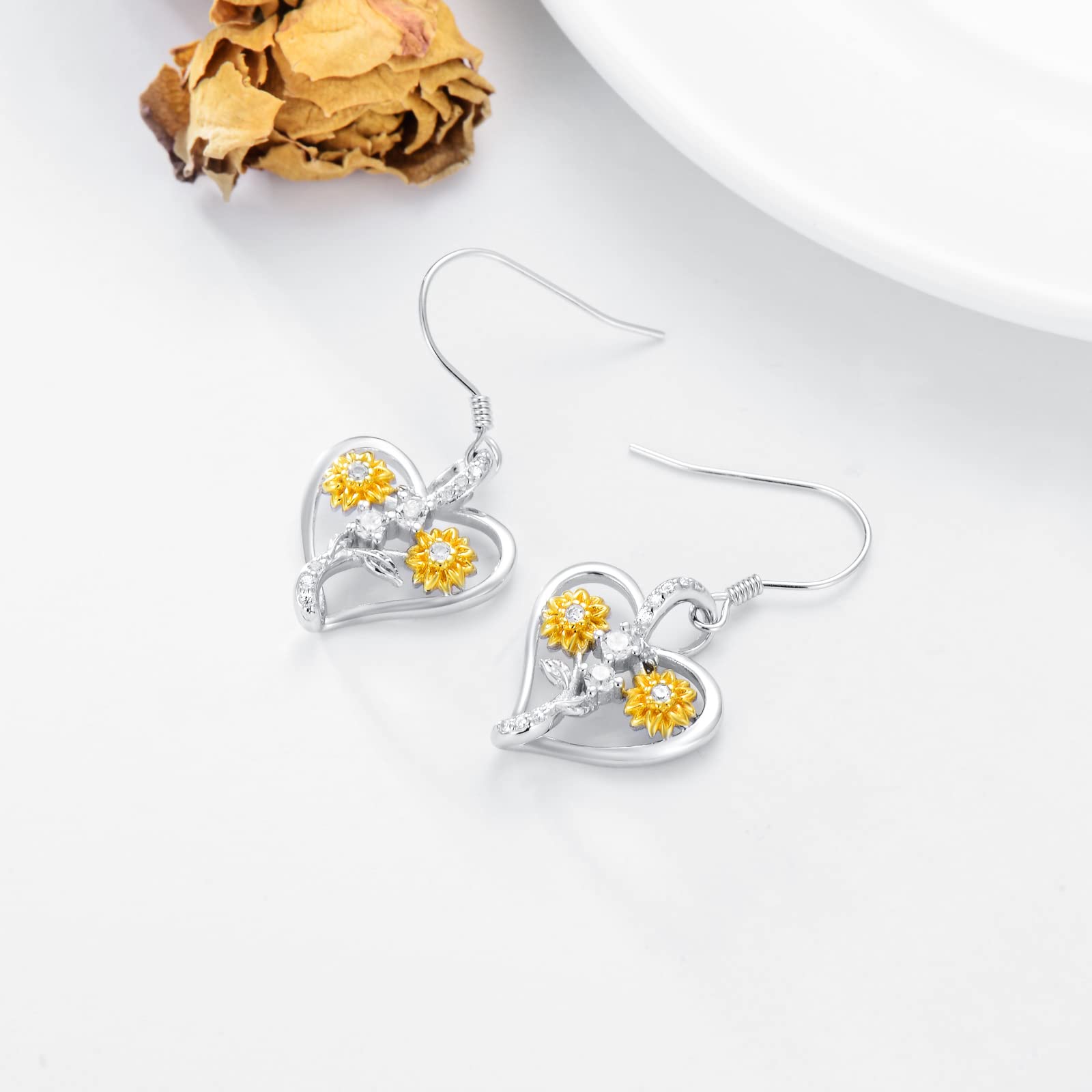LONAGO Orecchini di Girasole per le Donne 925 Sterline D'argento Tu Sei il Mio Sole Due Girasoli Orecchini Pendenti Gioielli