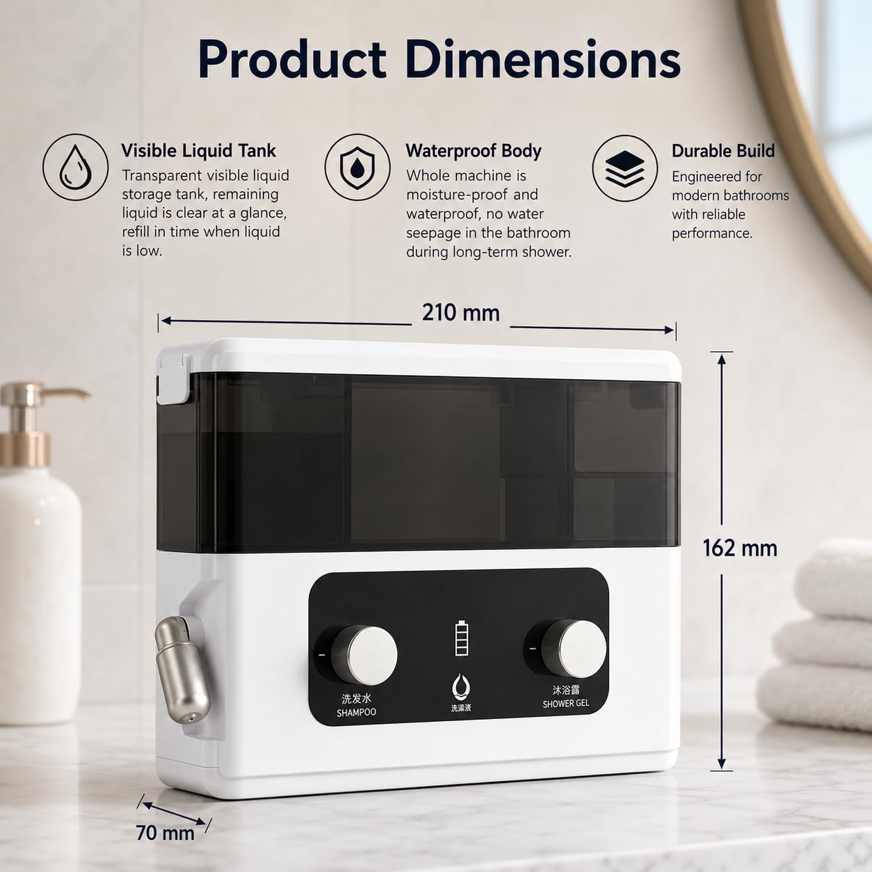 Dispensador automático de jabón en espuma de pared, recargable, 620 ml, boquilla ajustable de 360°, dos modos de espuma y cámara de jabón de 220 ml más depósito de agua de 400 ml