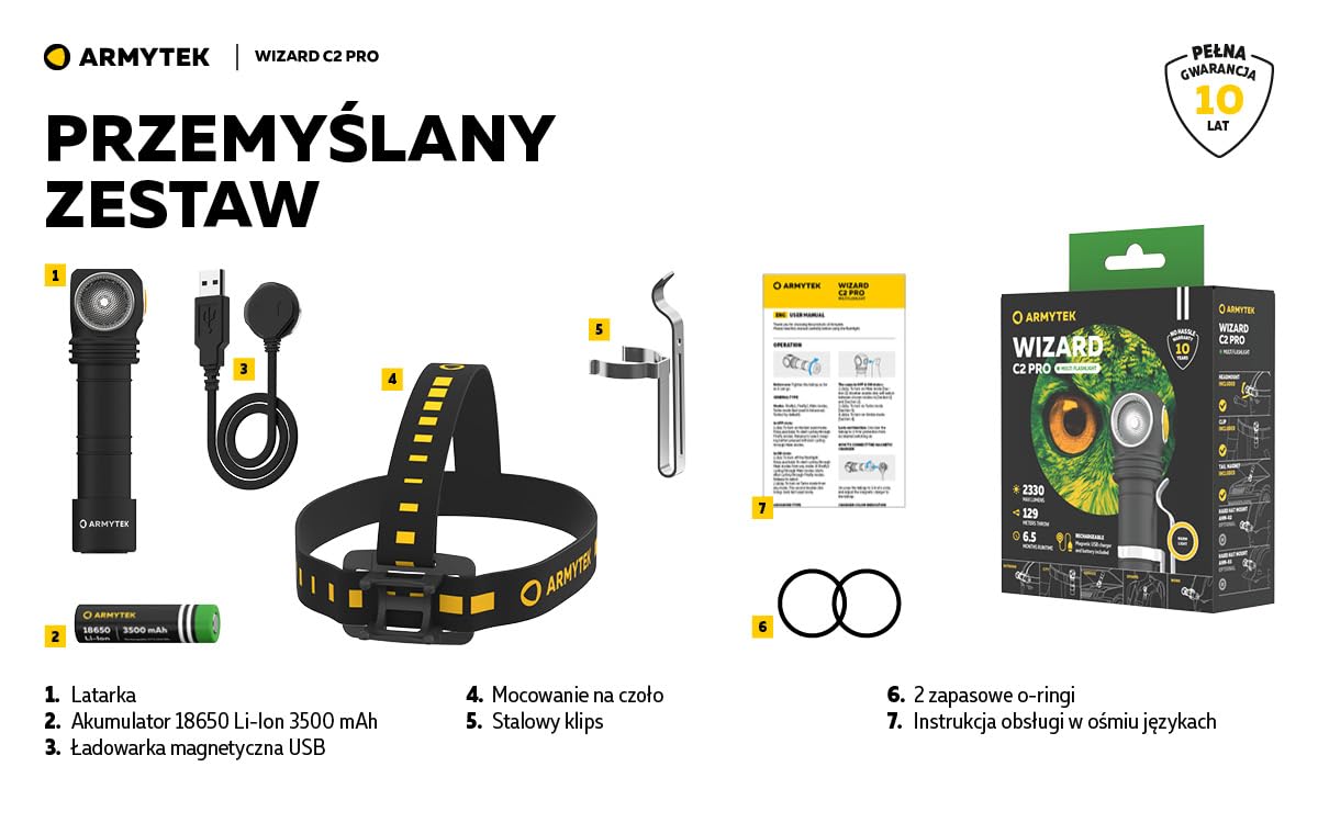 Armytek Neu LED-Kopflampe Wizard C2 Pro DE v4 Warmweiss LED Taschenlampe USB Aufladbar