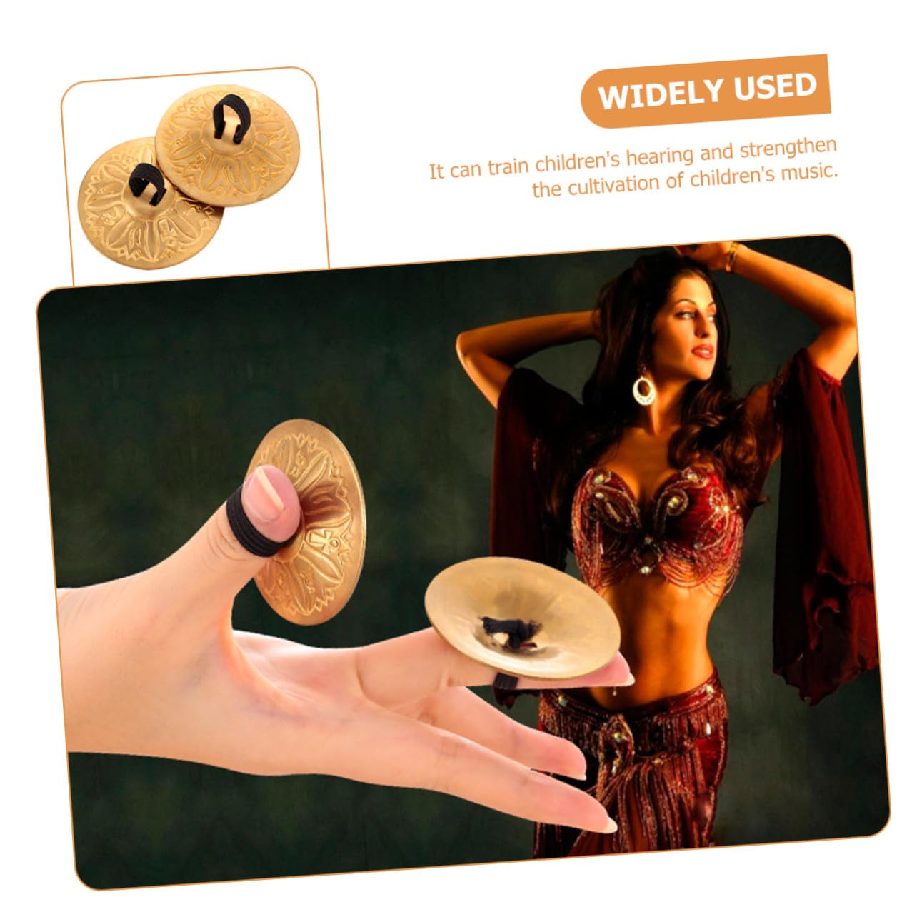1 par de puntas de dedo de cobre con cordón elástico, pequeños cuencos para danza del vientre y actuaciones escénicas, bordes lisos, instrumento de percusión portátil