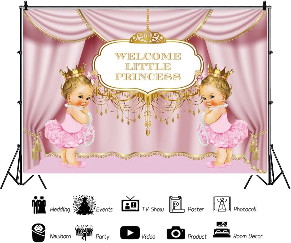 Yeele 5x3ft Welcome Little Princess Backdrop Sweet Baby Girl Backdrop for Photography Cute Newborn Infant Gender Reveal Party Background Photoshoot Luxury Stage Pink Skirt Backdrops image 4