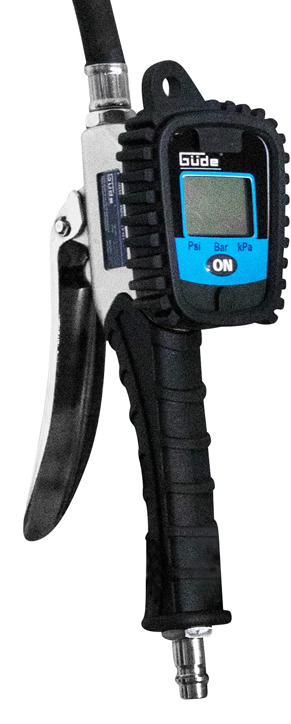 Güde Digitaler Reifenfüller V 12 PRO (Multifunktionsdisplay, 0-12 bar Arbeitsdruck, fein dosierbares Luftablassventil, kalibrierbar, Michelin-Ventilstecker, für Luftdruck-Messungen & -Einstellungen)