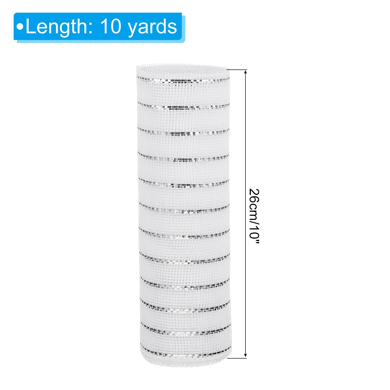 PATIKIL Decorative Mesh Ribbon, 10 Inch x 10 Yard Mesh Ribbon Roll Foil Metallic for Christmas Tree Wreath Decoration White Silver - Image 2
