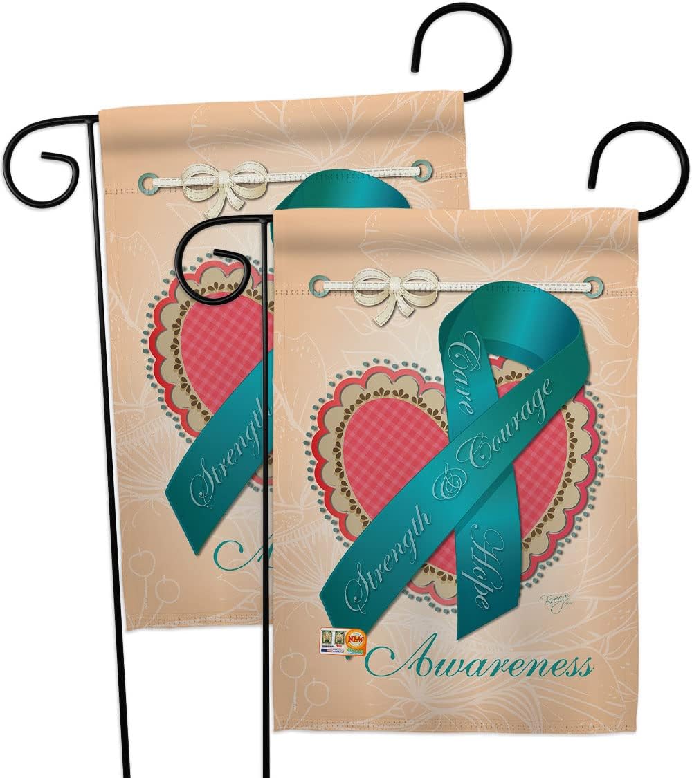 Ovarian Awareness Garden Flags 2pcs Pack Support Inspirational Survivor Ribbon Prevention Cancer Autism Breast BLM Small Decorative Gift Yard House Banner Made In USA 13 X 18.5