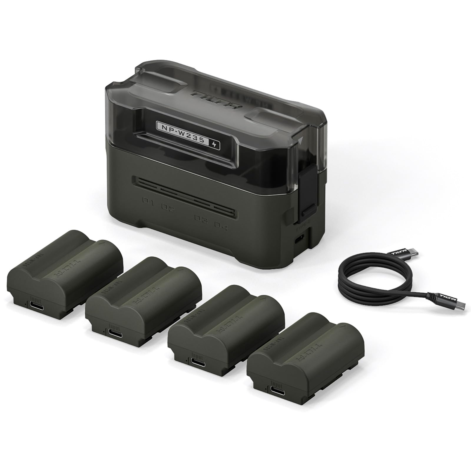 Conjunto de batería y Cargador NP-W235, 4 baterías de 2400 mAh y Cargador rápido USB-C PD 45W de Cuatro Canales, Compatible con Fujifilm X-T4/ 5, X-S20, XH2,GFX100 II/S/RF,GFX50S/S II TBC-W235-B-GN