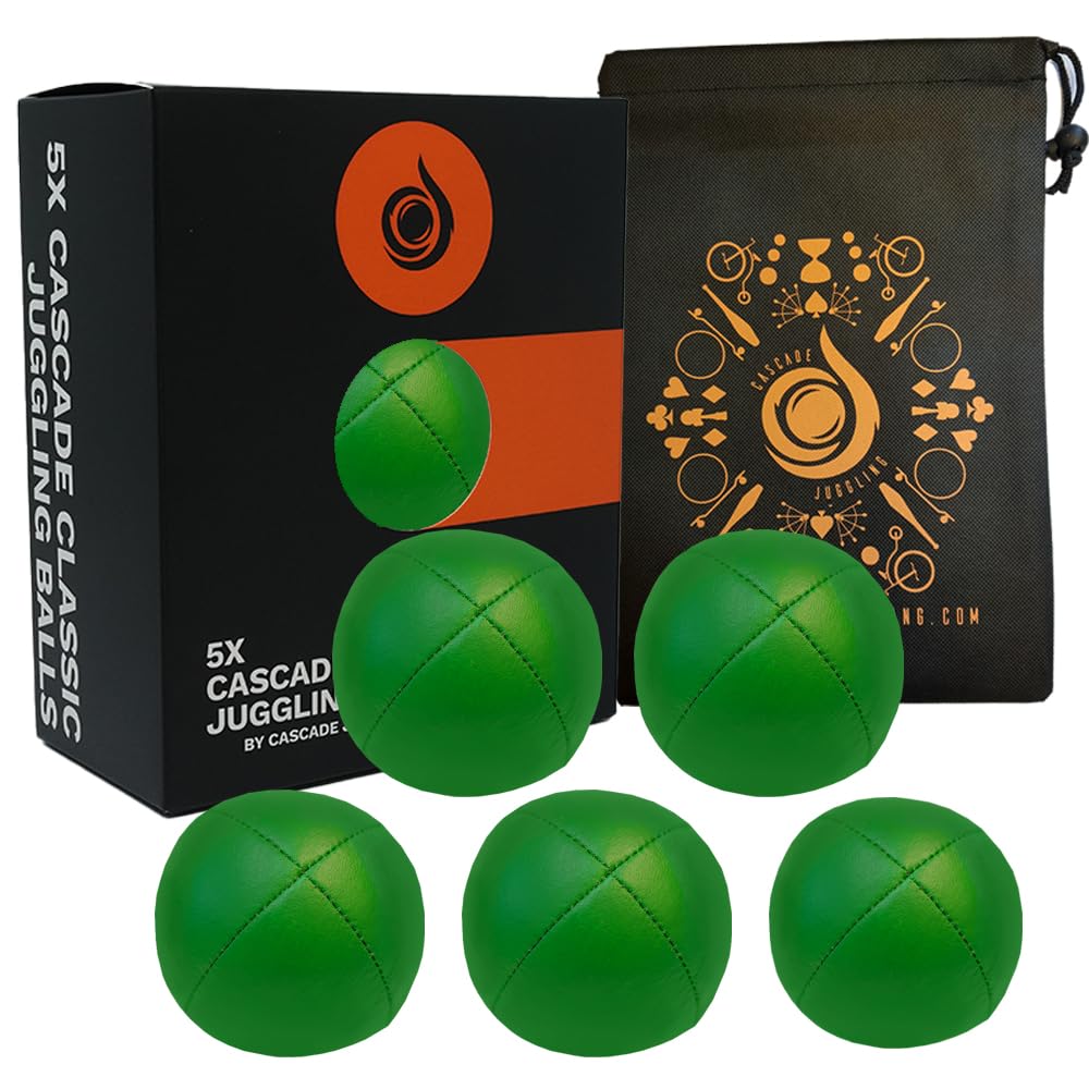 Cascade Juggling 5 x Pro 115g Cascade Classic Juggling Balls - Thud Juggling Balls & Bag - Set of 5 (Red, Blue, Green, Yellow, White)