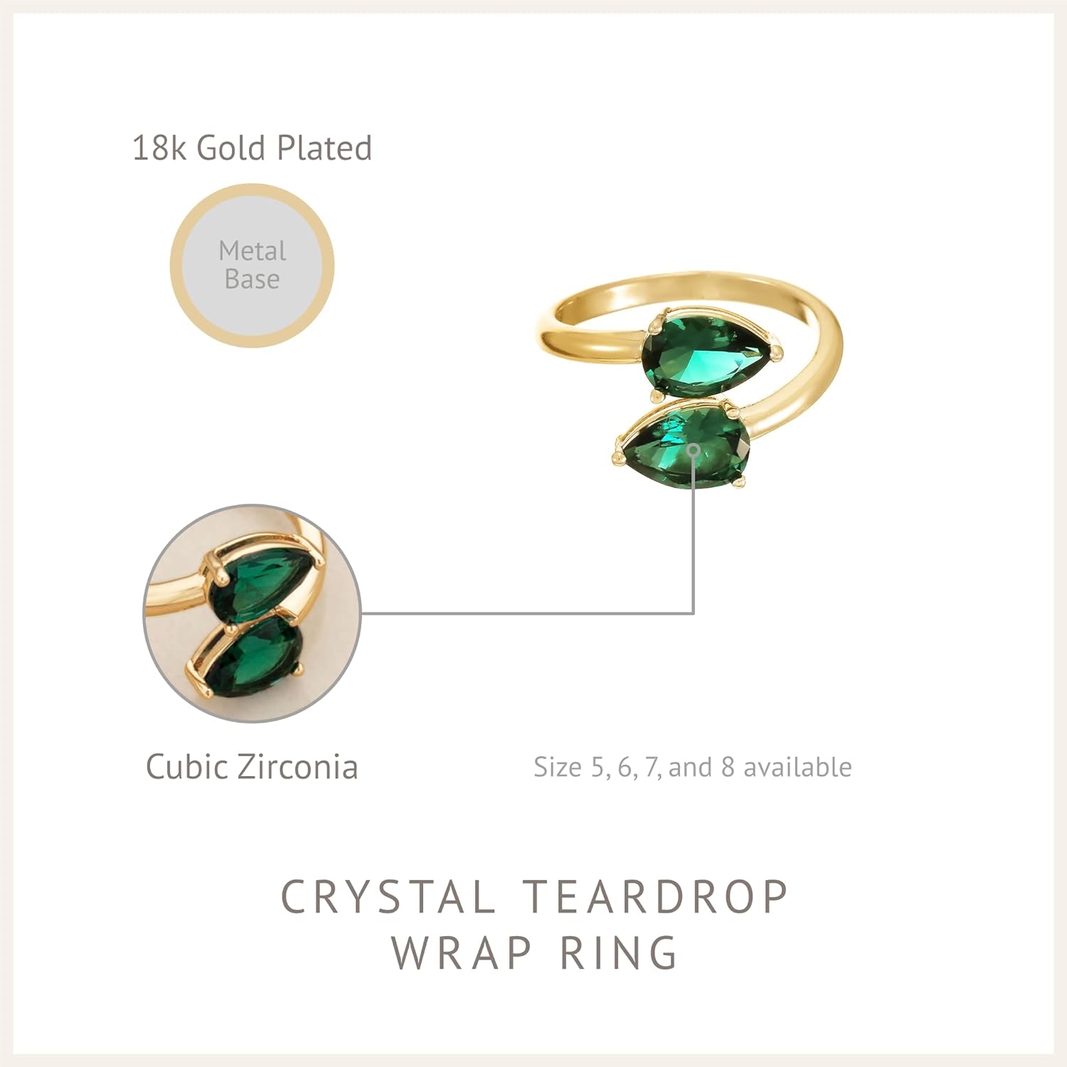 Crystal Teardrop Wrap Ring