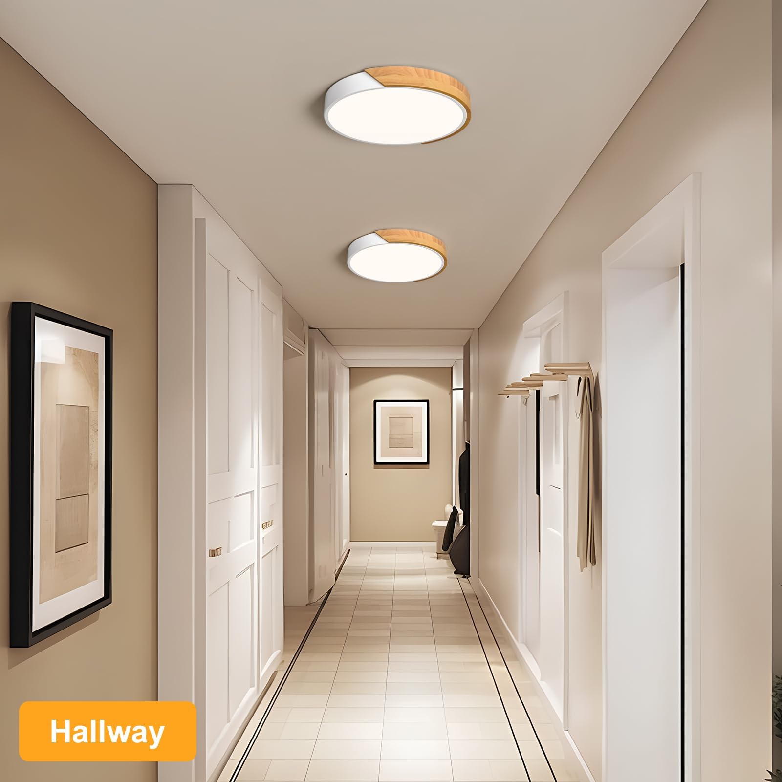 Vikaey Modern LED Ceiling Light, Minimalist Wood Style Flush Mount