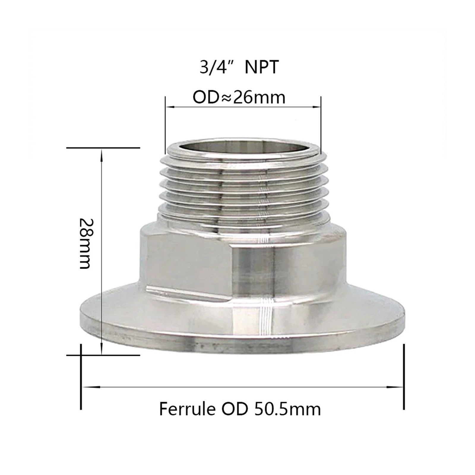 Zewnętrzny gwint NPT ze stali nierdzewnej 304 do tulejki z trzema zaciskami, złącze rurowe adaptera(1l4 inch-64mm)