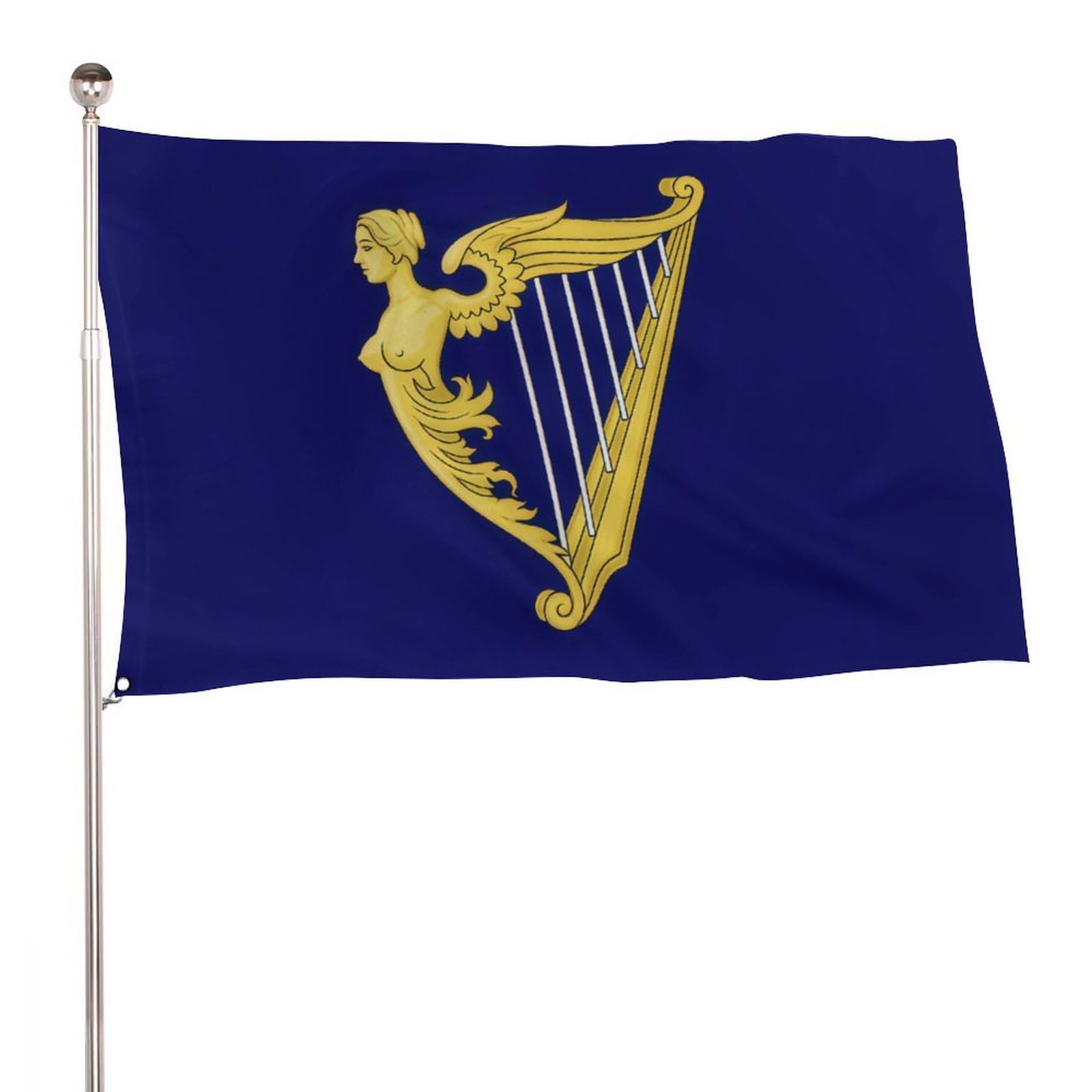 Irish Flag with Coat of Arms Harp Ireland Flag 115D Polyester 5x3 ft with 2 Metal Eyelets