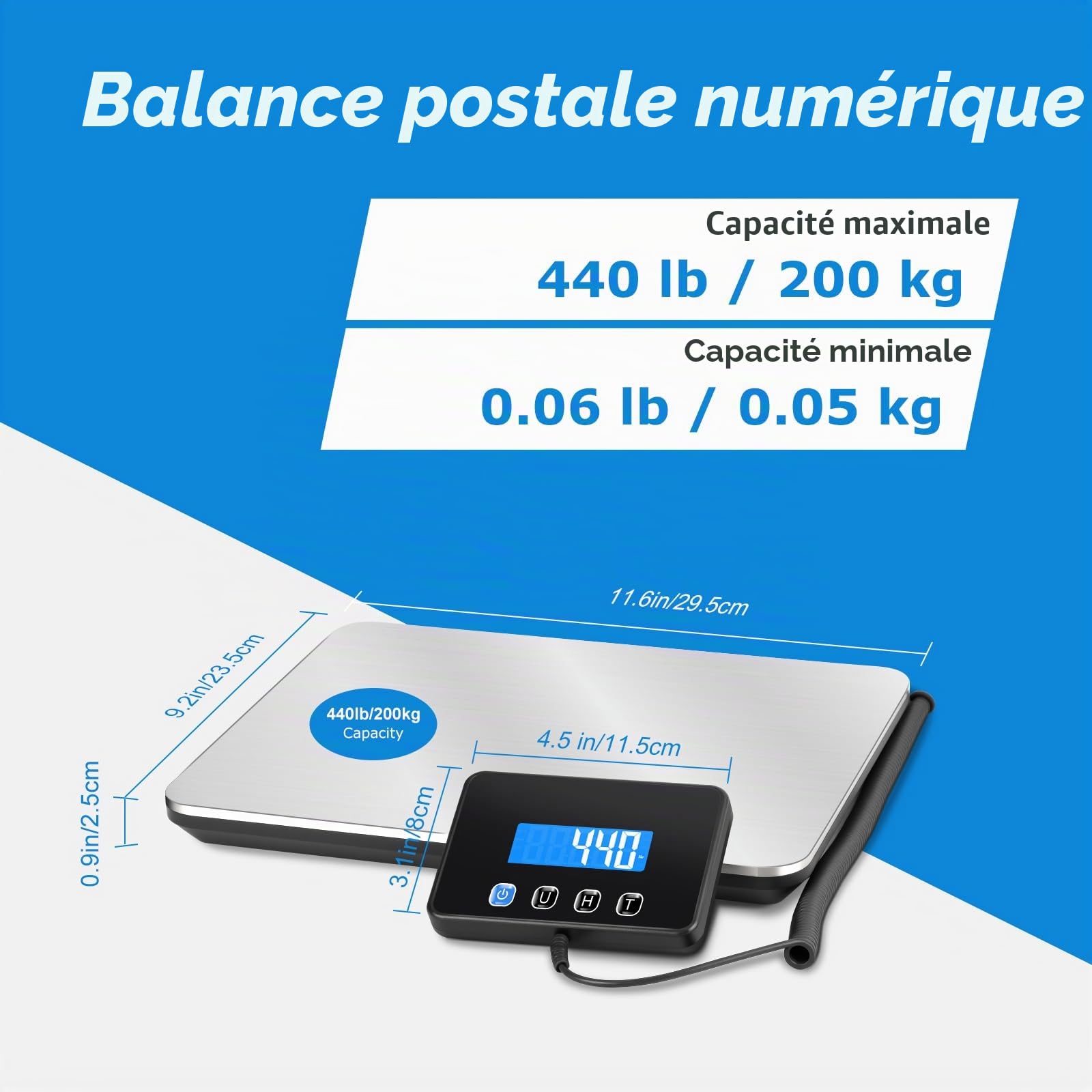 Balance Colis Numérique Haute Précision 200 kg/10 g avec Fonction Hold et Tare, Professionnelle pour Poste et Entreprises