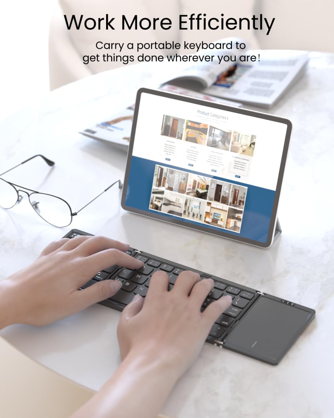 Qinda Wireless Bluetooth Keyboard, Portable Wireless Bluetooth Keyboard with Larger TouchPad Pocket-Sized Travel Keyboard for MacOS/iOS,Android,Windows sync up to 3 Devices, Black 3