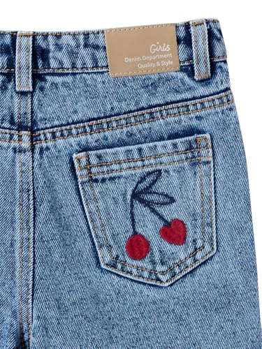 Jean mom fille brodé fleurs avec taille élastique ajustable - 4