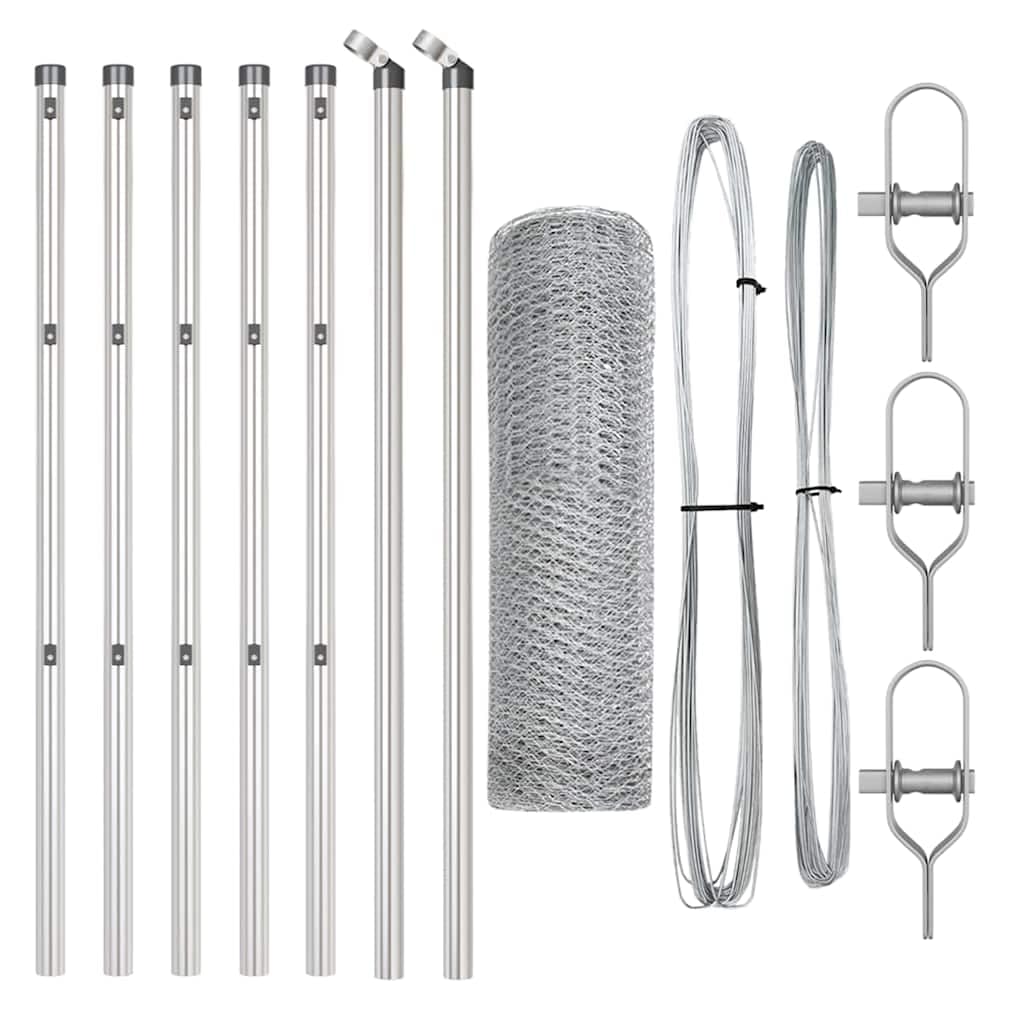 Garden Fence Post Silver 10 x 0.5 m Steel Security Barrier 13 mm Mesh Outdoor Pet Enclosure for Terrace Yard Border Corrosion Resistant Modern Rectangle Support Post