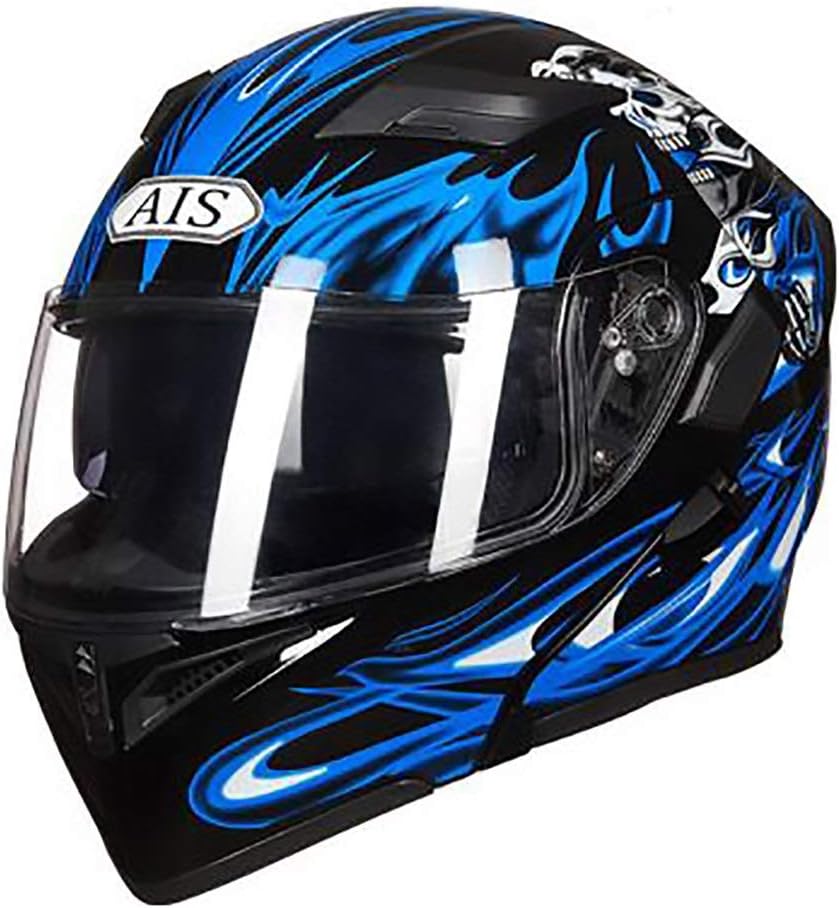 casco da moto con fiamme blu