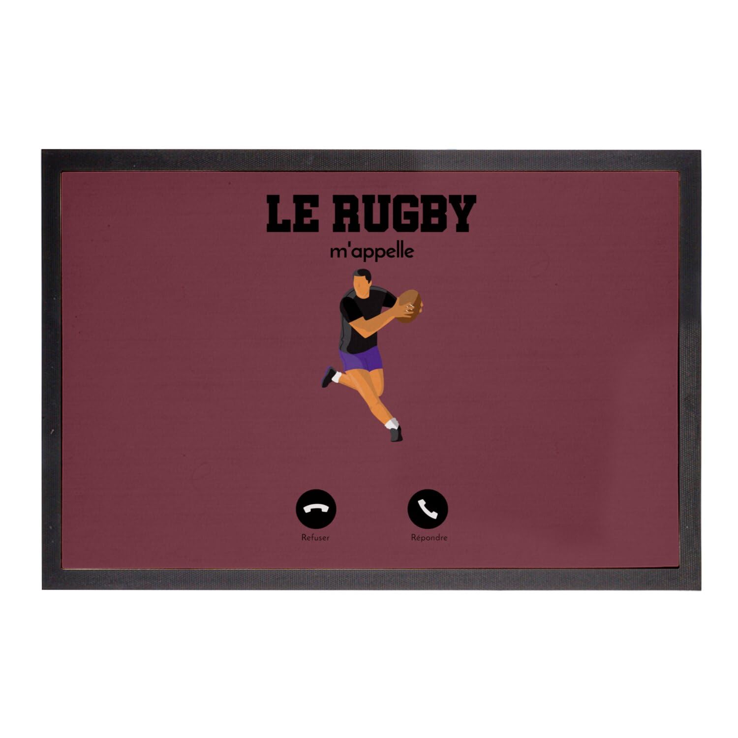 Paillasson rugby m'appelle idée cadeau tapis de sol rouge sport passion 75x50cm