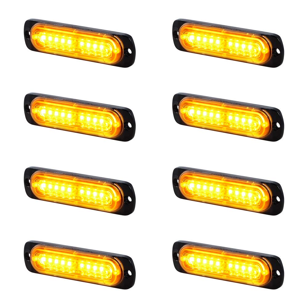 Universal Super Bright Car Truck Warning Hazard Caution Emergency Construction Beacon Flash Strobe Light Bar (10-LED, Amber, 8Pcs)